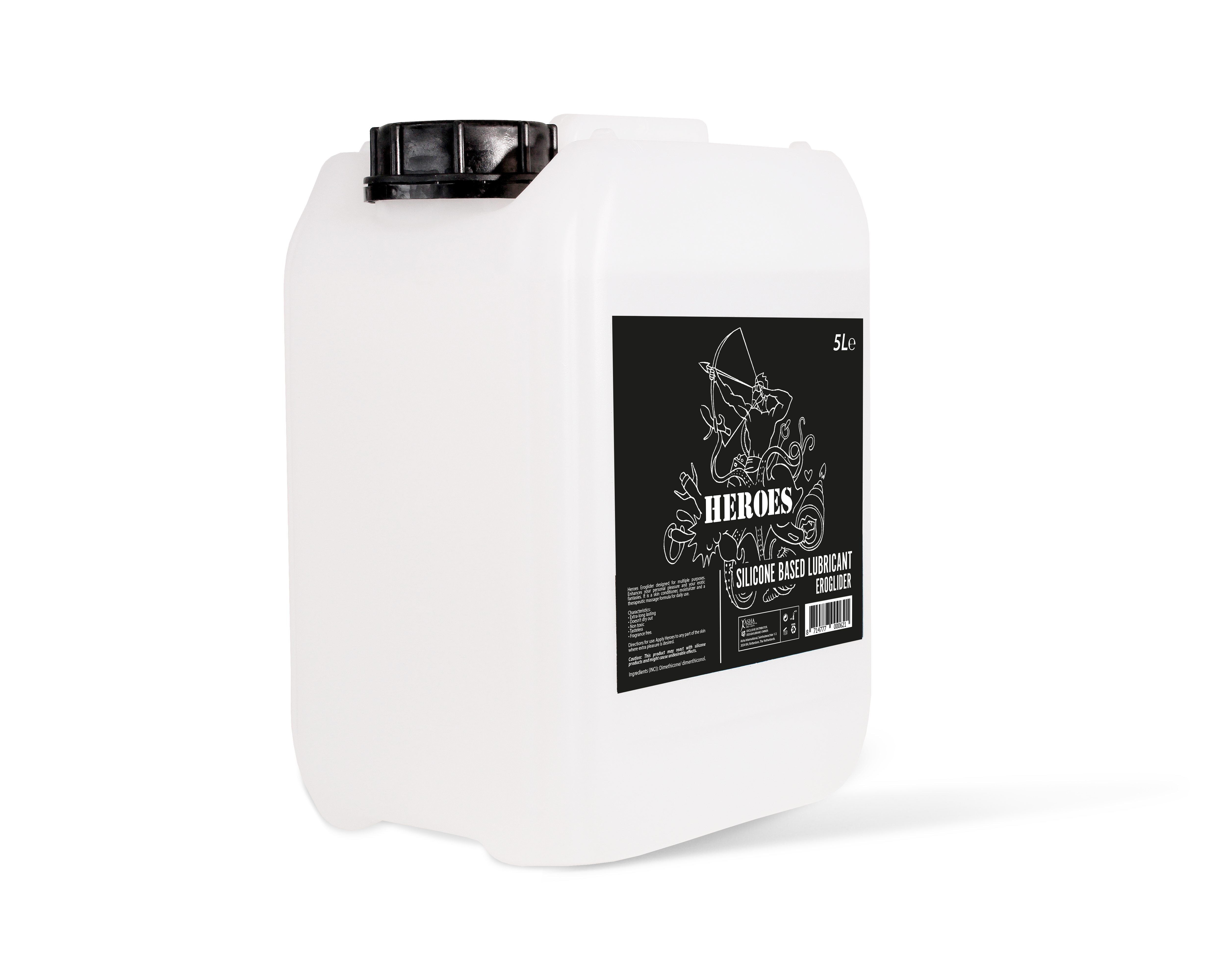 Heroes siliconen glijmiddel 5 liter navulverpakking voor professioneel gebruik en langdurige smering.
